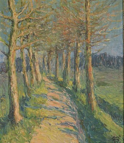 ECOLE XX ème Chemin en forêt huile sur toile monogramme MM daté 1930 46 x 40 cm (...