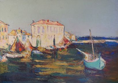 Wlodzimierz TERLIKOWSKI (1873-1951) Vue du port de Martigues Huile sur toile Signée...