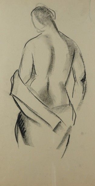 Charles KVAPIL (1884 - 1957) " Nu de dos " dessin au crayon cachet d'atelier au dos...