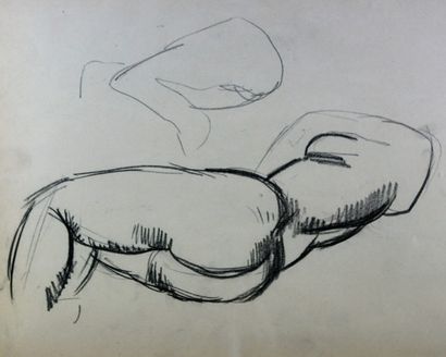 Charles KVAPIL (1884 - 1957) " Esquisse de nu " dessin au crayon cachet d'atelier...