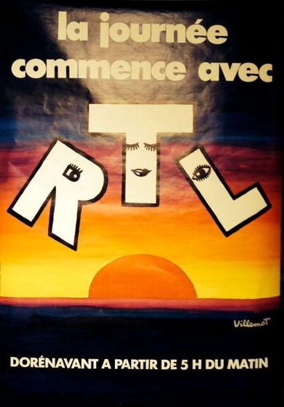 VILLEMOT Bernard (1911-1990) LA JOURNÉE COMMENCE AVEC RTL. “A partir de 5h du matin...