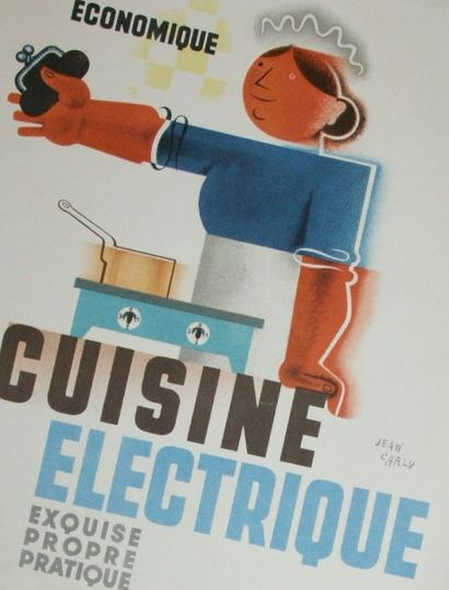 CARLU JEAN (1900-1997) CUISINE ÉLÉCTRIQUE. Vers 1930 Publicité double face de la...