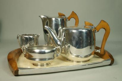 null Service à thé et café 4 pièces en fonte d'aluminium et son plateau.