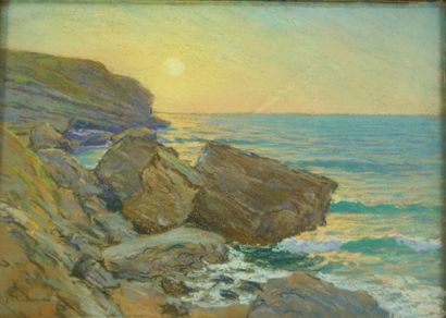Chabanian CHABANIAN Arsène ( 1864 – 1949) Paysage de falaise au couché de soleil...
