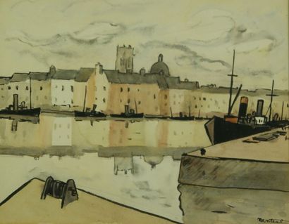 ANTRAL ANTRAL Louis Robert ( 1895 – 1939) paysage de port aquarelle signée en bas...