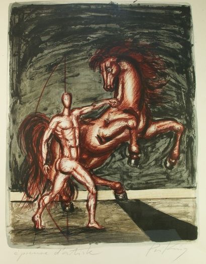 PRIKING Franz PRINKING (1929-1979) Dresseur de chevaux épreuve d'artiste 67 x 51...