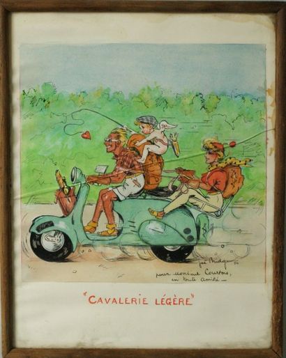null Joe Bridge« Cavalerie légère » dessin humoristique sur papier signé et daté...