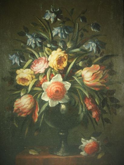 null ECOLE XIXème Bouquet de fleurs Huile sur toile 62 X 46 cm.