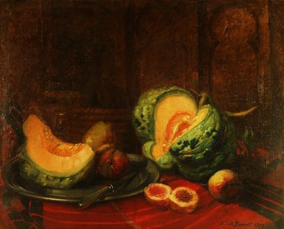 null A .BONNET nature mortes aux fruits signée et datée 1872 huile sur toile 57 x...