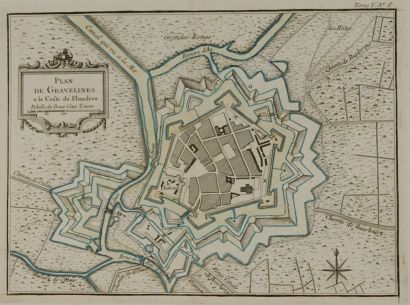 GRAVELINE Gravure en noir représentant un plan de Graveline à la Cofte de Flandres...