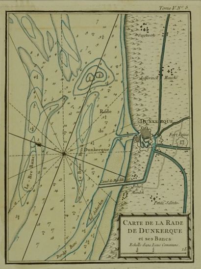 DUNKERQUE Gravure en noir représentant une carte maritime de la rade de Dunkerque...