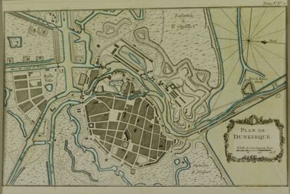 DUNKERQUE Gravure en noir représentant un plan de Dunkerque 32,5x46 cm