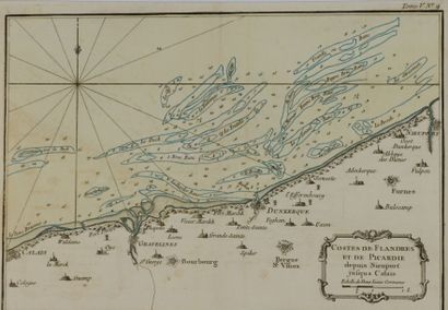 FLANDRES Gravure en noir représentant une carte maritime des "Costes de Flandres...