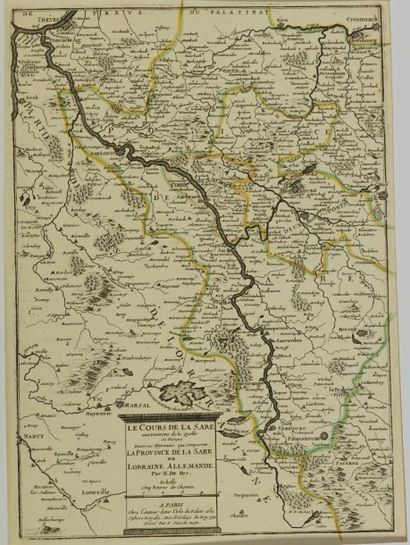 LORRAINE Gravure en noir représentant une carte du "cours de la Sare aux environs...