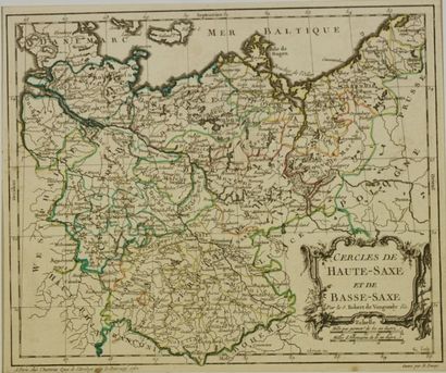 SAXE Gravure en noir représentant une carte de Haute-Saxe et de Basse-Saxe 28x35...