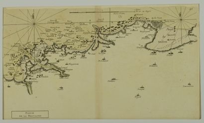 GOULVEN Gravure en noir représentant une carte des environs de l'Anse de Goulven...