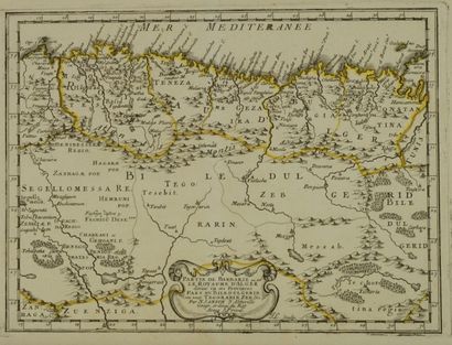 ALGERIE Gravure en noir représentant une carte du Royaume d'Algérie (1656) 25,5x33...
