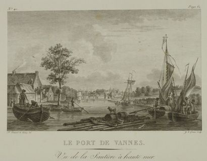 VANNES Gravure en noir représentant le port de Vannes vu de la Sautière à haute mer...