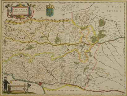 null Gravure en couleur représentant une carte du Lionnois 48x59 cm