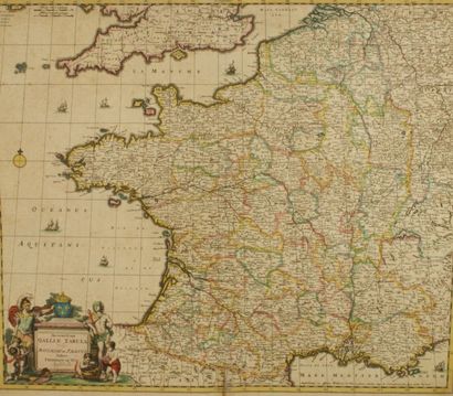 France Gravure en couleur représentant une carte de France 52,5x61,5 cm