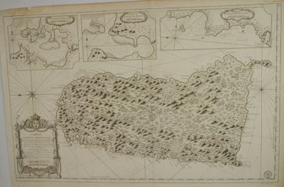 Sainte Lucie Gravure en noir représentant une carte de L'Isle de Sainte Lucie 60x92...