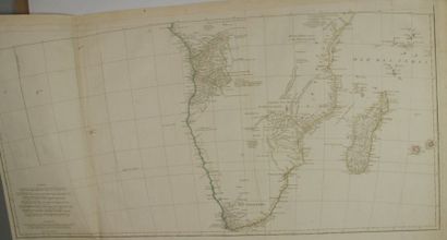 MADAGASCAR Gravure en noir représentant une carte du sud de l'Afrique et de l'île...