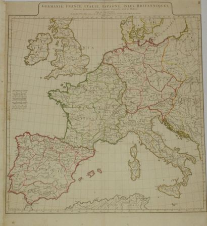 EUROPE Gravure en couleur représentant une carte de l'Europe occidentale 58x53 c...