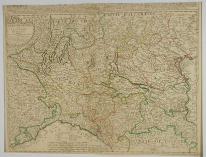 Lombardie Gravure en couleur représentant une carte de la Lombardie 46,5x62 cm