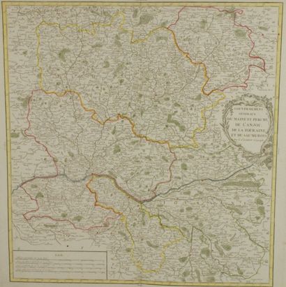 MAINE - ANJOU Gravure en couleur représentant une carte du Maine et Perche, de L'Anjou,...
