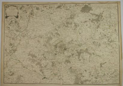 PARIS Gravure en noir représentant une carte des environs de Paris 60x85,5 cm