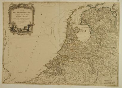 HOLLANDE Gravure en noir représentant une carte des provinces unies connue sous le...