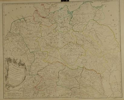 null Gravure en noir représentant une carte de la "Germania Antiqua" 51x67 cm