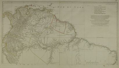 AMERIQUE DU SUD Gravure en noir représentant une carte du nord de L'Amérique du Sud...