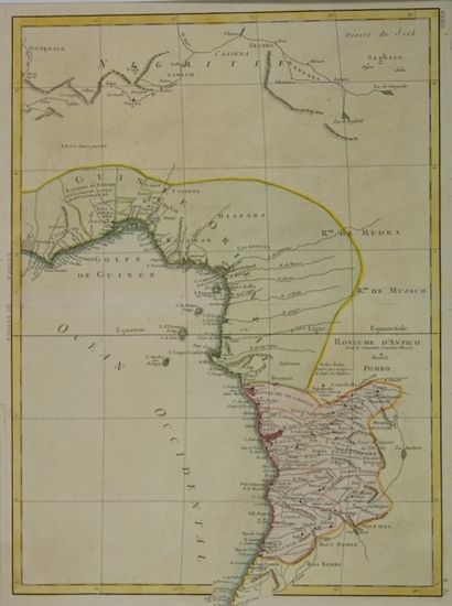 GUINEE Gravure en couleur représentant une carte du Golfe de Guinée 53x39 cm