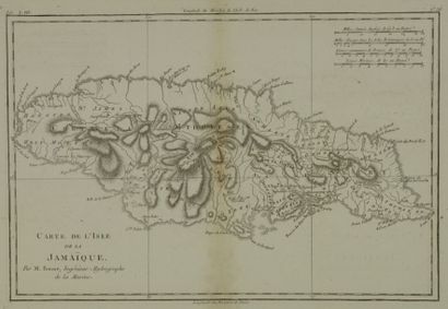 JAMAIQUE Gravure en noir représentant une carte de l'île de la Jamaïque 25x38 cm