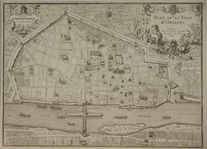 ORLEANS Gravure en noir représentant le plan légendé de la ville d'Orléans 27,5x37...