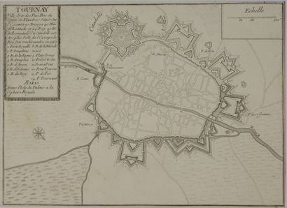 TOURNAI Gravure en noir représentant un plan de la ville forte de Tournay 23x31,5...