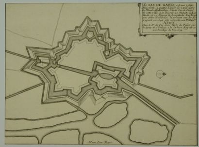 Gand Gravure en noir représentant un plan des fortifications de la place forte du...