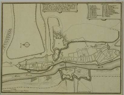 DINANT Gravure en noir représentant un plan de la ville de Dinant 24x30 cm