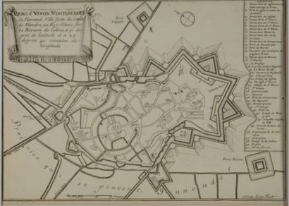 BERG ST WINOX Gravure en noir représentant un plan de la ville de Berg St Winox 24x30...