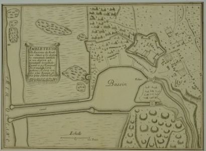 AMBLETEUSE Gravure en noir représentant un plan de la ville d'Ambleteuse 24x30 c...
