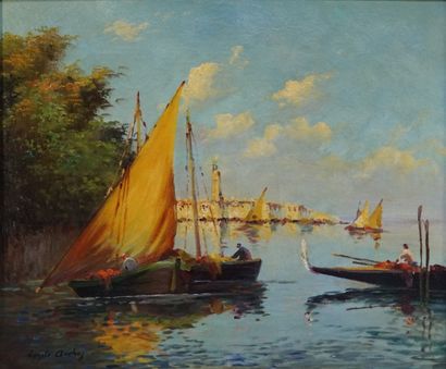 Louis ANCHEY Venise la lagune huile sur toile huile sur toile signé en bas à gauche...
