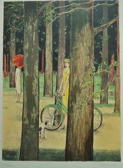 Jean-Pierre CASSIGNEUL (1935) Promenade en forêt - Lithographie signée dans la marge...