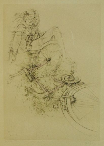 Hans BELLMER La bicyclette gravure numérotée 70/150 et signée en bas à droite Dim...