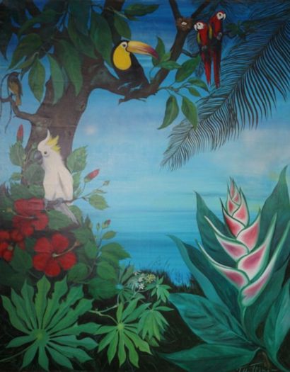 Tilda THAMAR (1921-1989) Paysage tropical, huile sur toile signée en bas à droite...