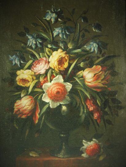Ecole XIXème Bouquet de fleurs Huile sur toile 62 X 46 cm.