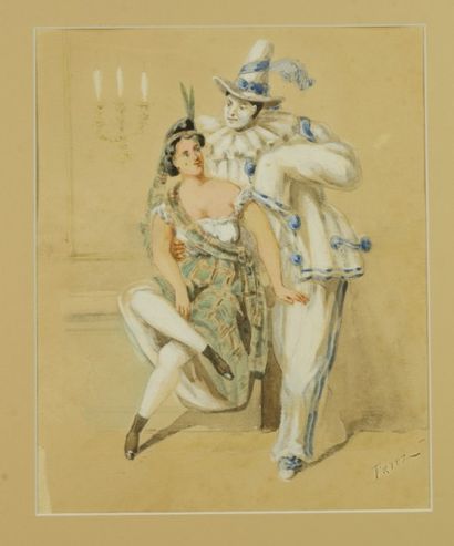 FRITZ Scène de carnaval 5 dessins rehaussés 23 x 16.5 cm environ