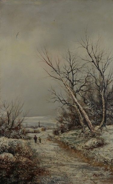 BARATTE Paysage d'hiver - HST (acc et restaurations) - 61x38 cm