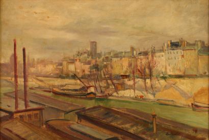 Pierre DE BELAY (1890-1947) Les quais de la Seine, circa 1917-1918 Huile sur toile...