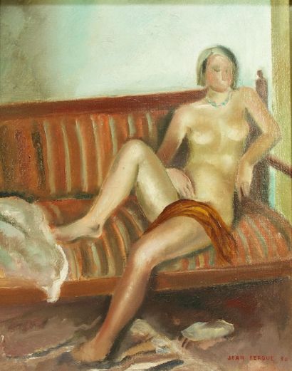 Jean BERQUE (1896-1954) Nu sur le divan huile sur toile signée en bas à droite et...